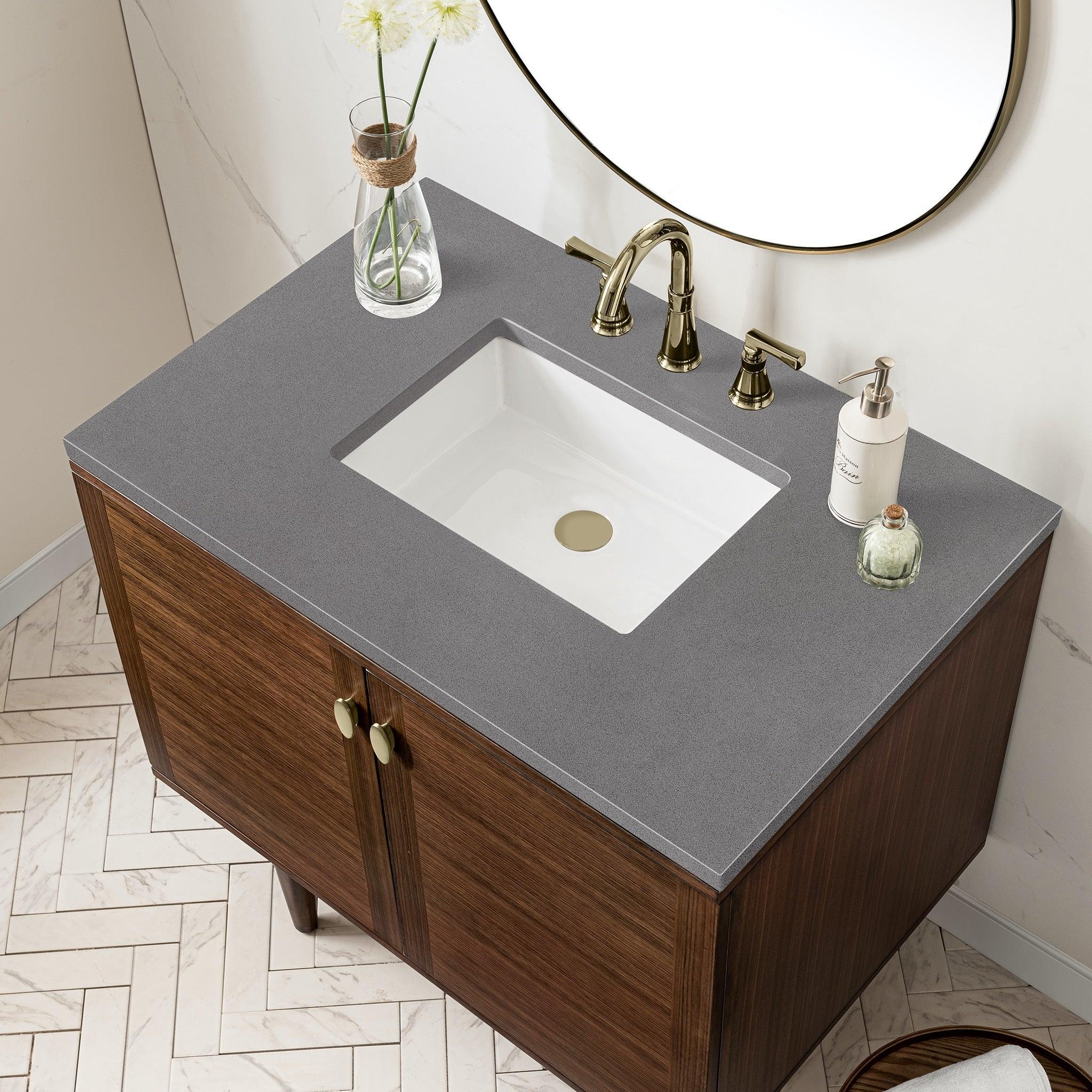 JMV Amberly 36 inch vanity antique walnut with gray expo quartz countertop 2