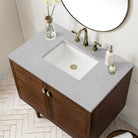 JMV Amberly 36 inch vanity antique walnut with eternal serena quartz countertop