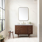 JMV Amberly 48 inch freestanding vanity antique walnut with arctic fall solid surface countertop