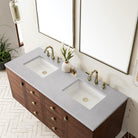 JMV Amberly 60 inch double vanity antique walnut with eternal serena quartz countertop