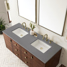 JMV Amberly 60 inch double vanity antique walnut with gray expo quartz countertop