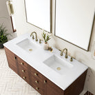 JMV Amberly 60 inch double vanity antique walnut with white zeus quartz countertop