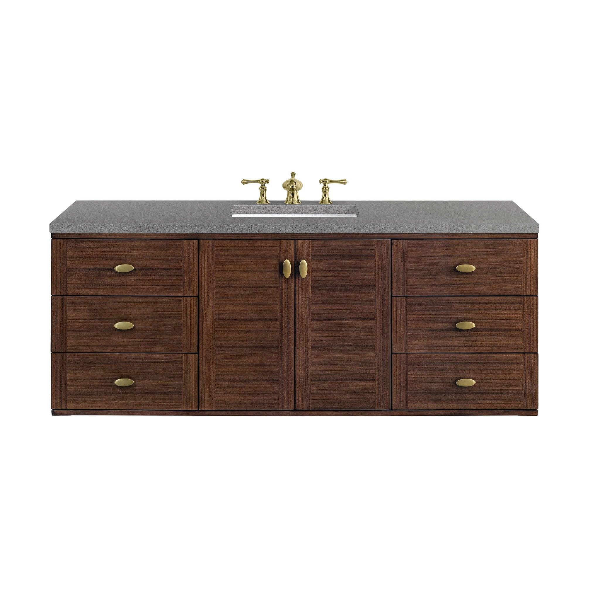 JMV Amberly 60 inch vanity antique walnut with gray expo quartz countertop