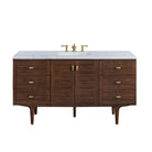 JMV Amberly 60 inch vanity antique walnut with white carrara marble countertop