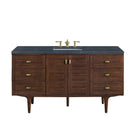 JMV Amberly 60 inch vanity antique walnut with charcoal soapstone quartz countertop