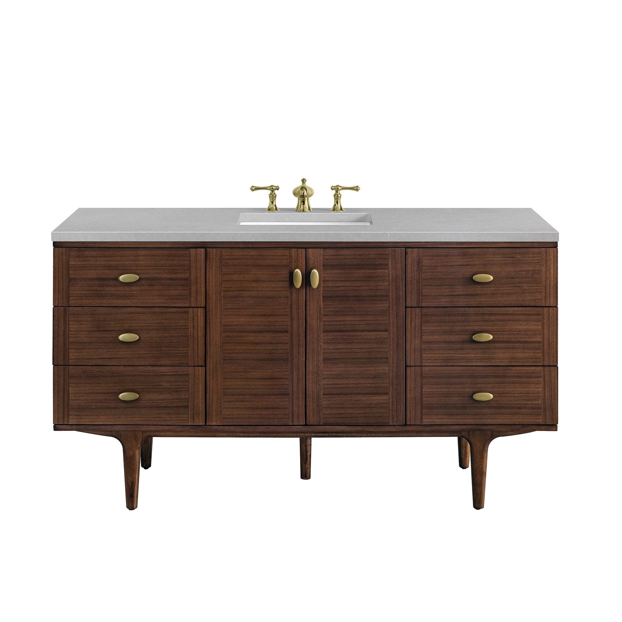 JMV Amberly 60 inch vanity antique walnut with eternal serena quartz countertop