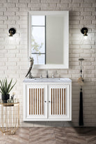 JMV Athens 30 inch floating vanity glossy white with white carrara marble countertop 