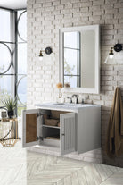 JMV Athens 30 inch floating single vanity glossy white with white carrara marble countertop open