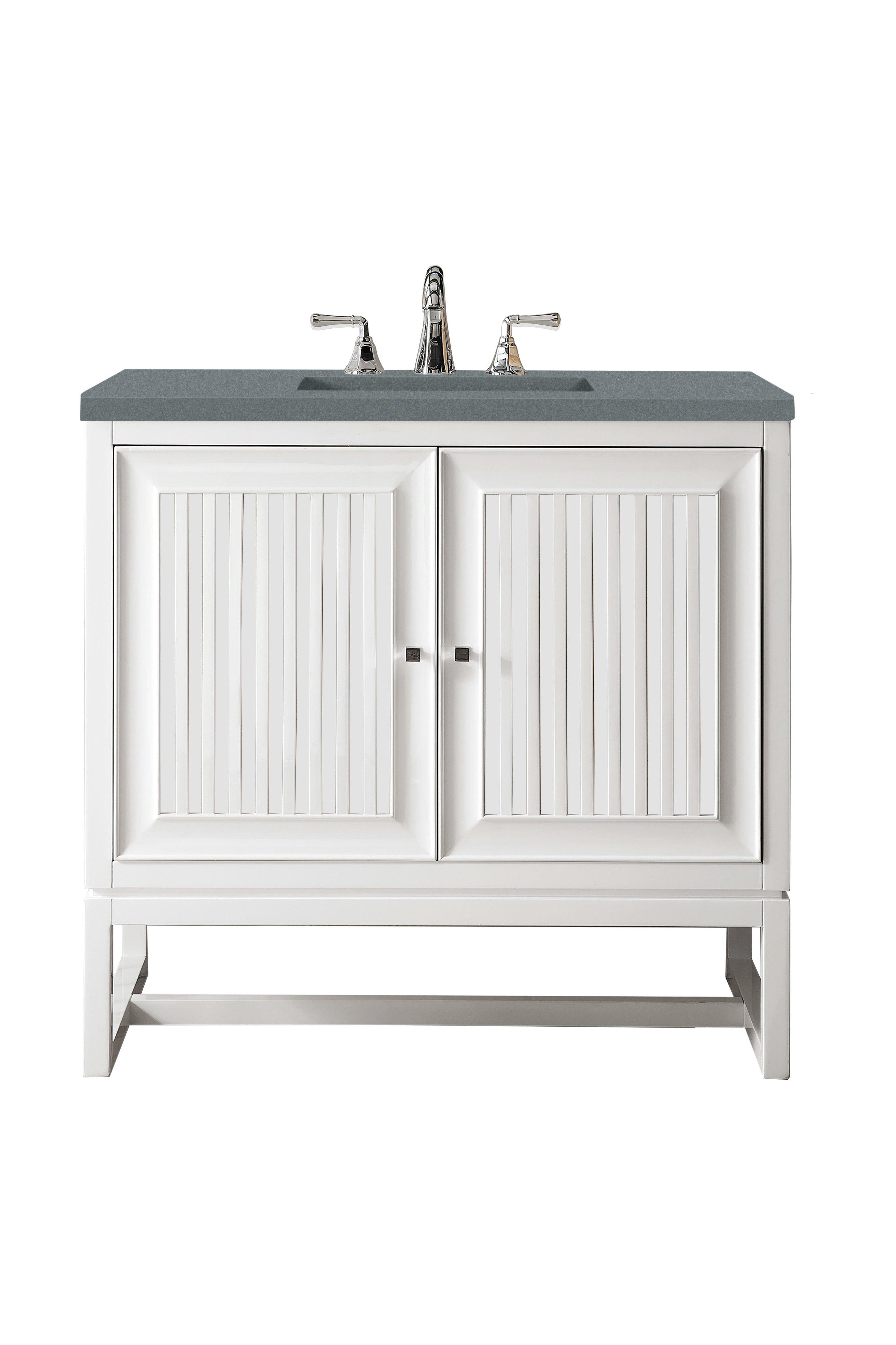 JMV Athens 36 inch vanity glossy white with cala blue quartz countertop 