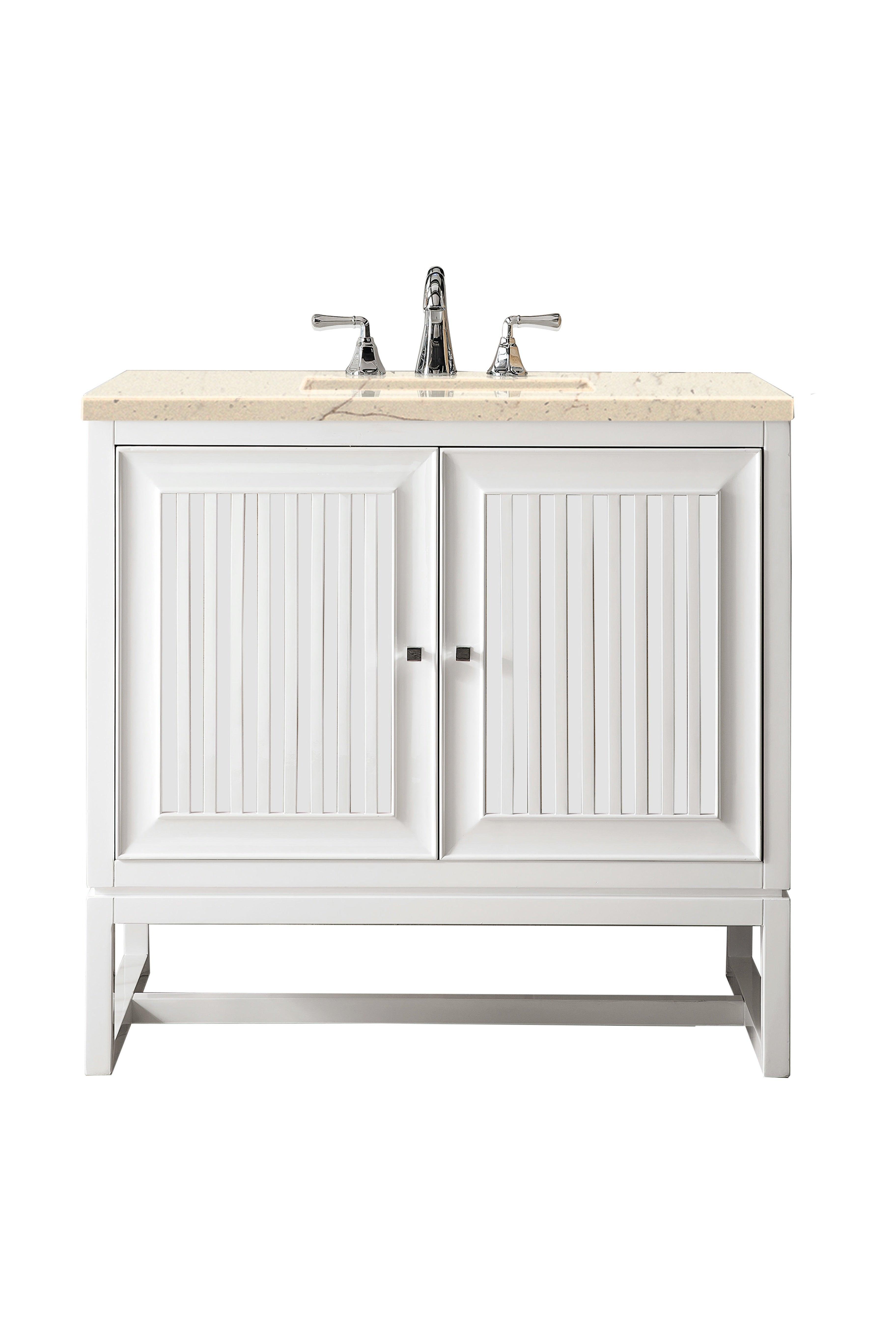 JMV Athens 36 inch vanity glossy white with eternal marfil quartz countertop 