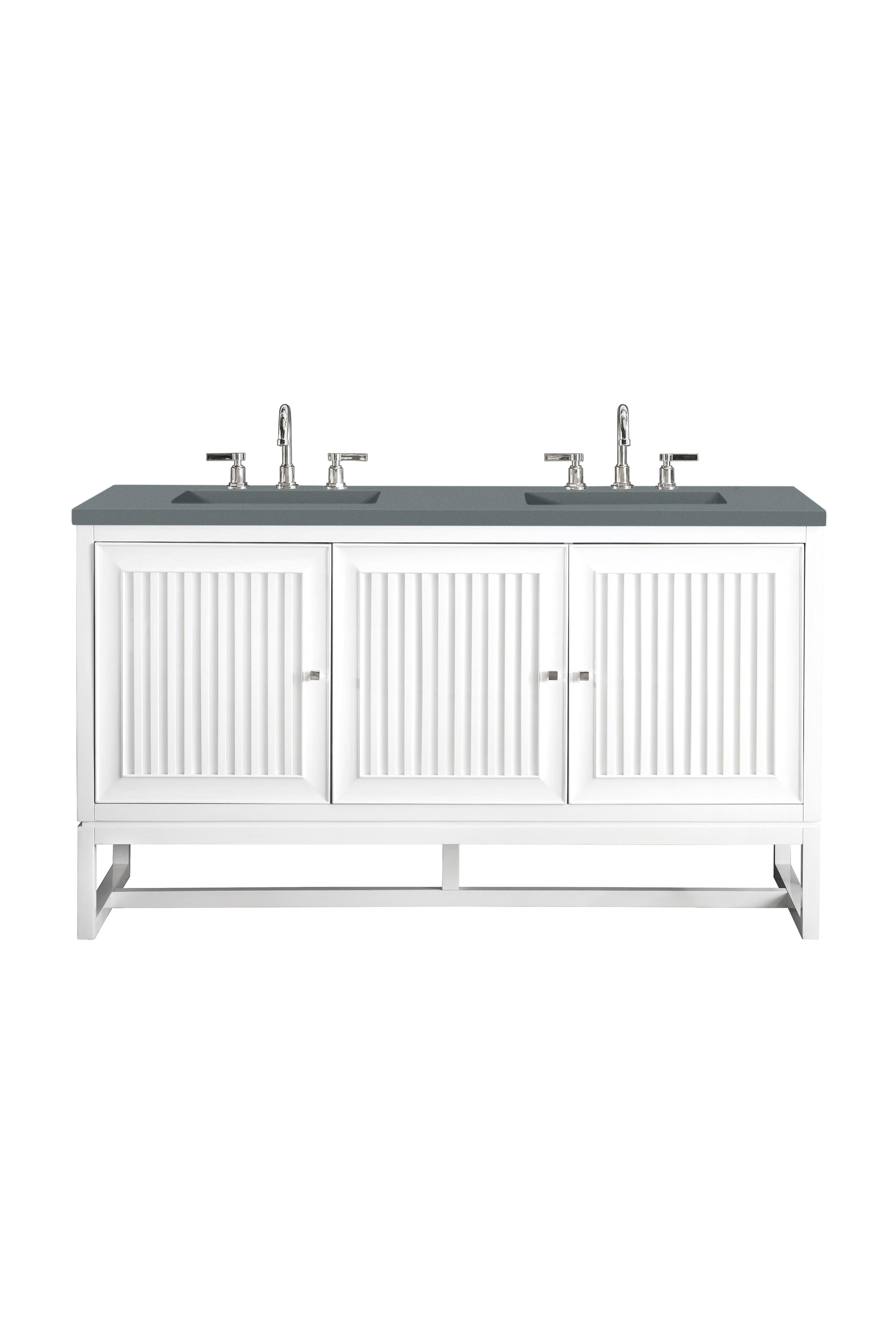 JMV Athens 60 inch double vanity glossy white with cala blue quartz countertop 