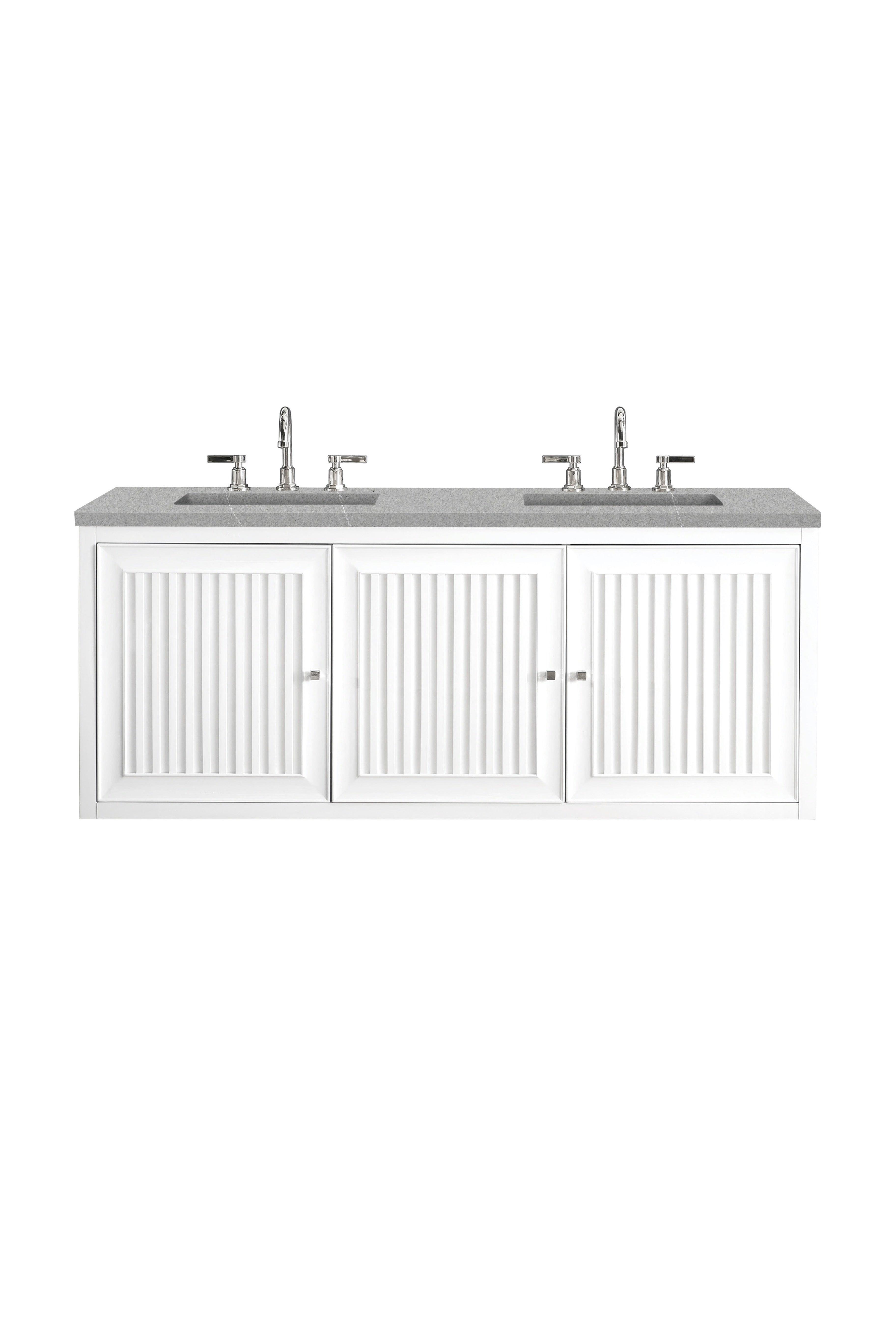 JMV Athens 60 inch double vanity glossy white with eternal serena quartz countertop 