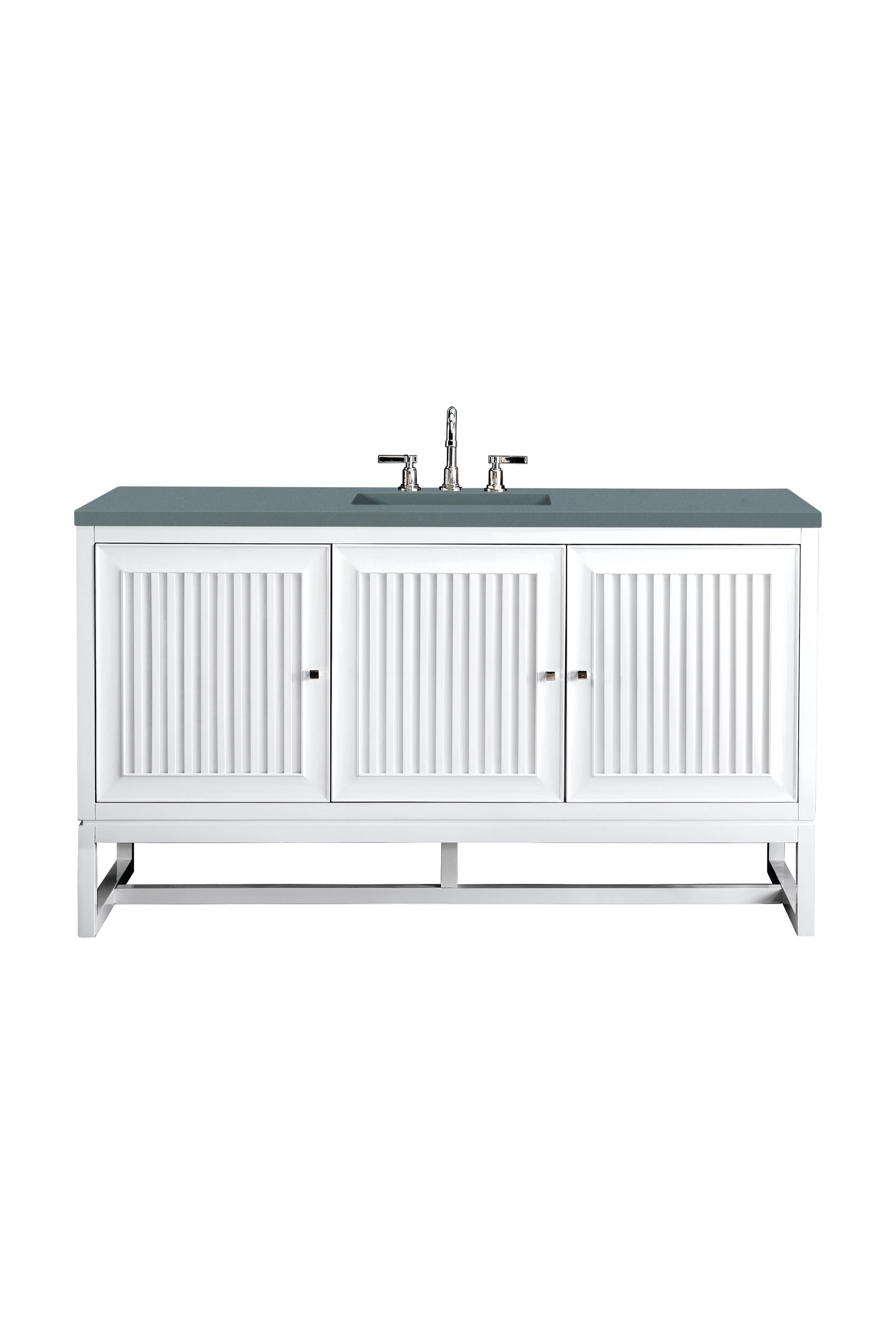 JMV Athens 60 inch vanity glossy white with cala blue quartz countertop 