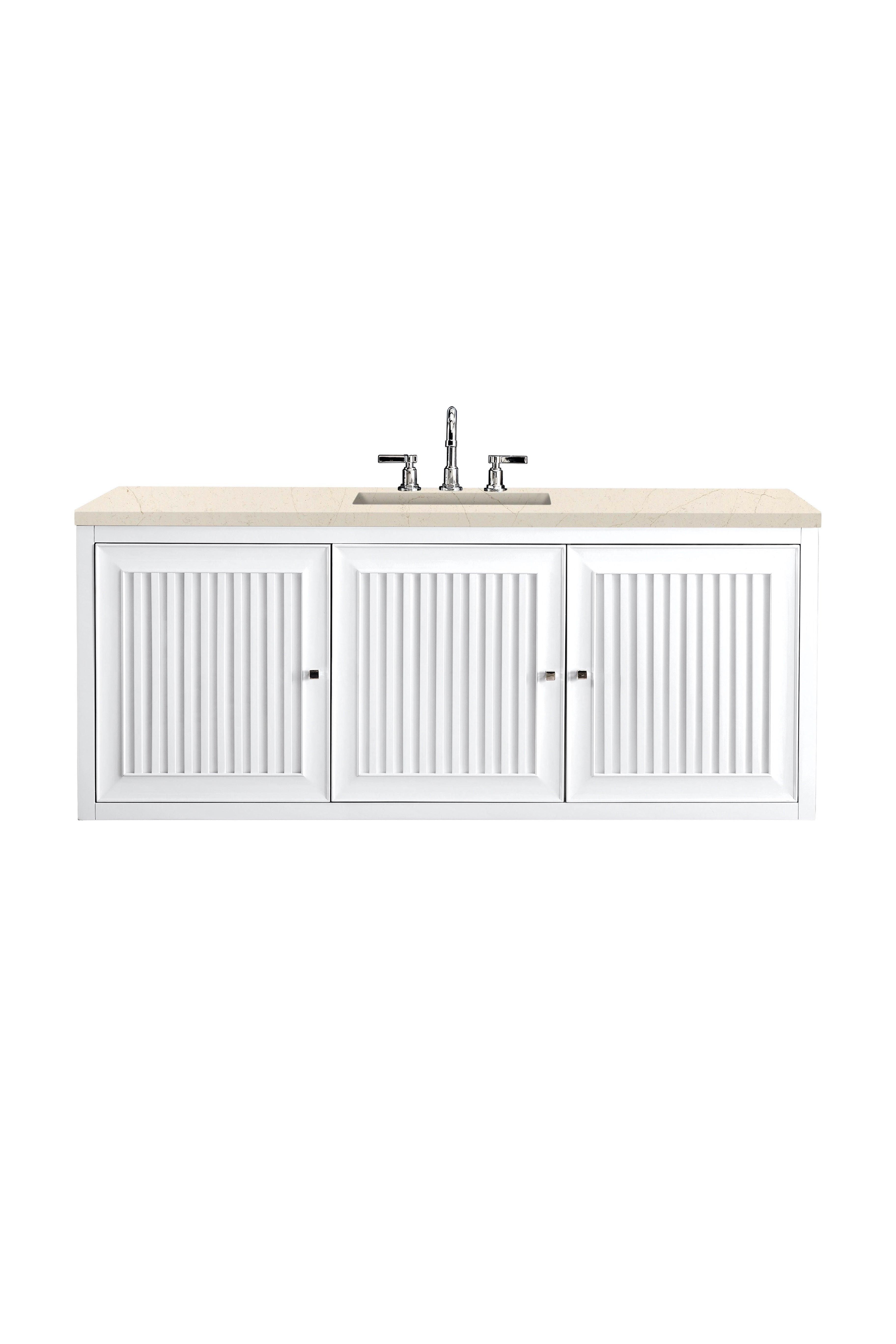 JMV Athens 60 inch vanity glossy white with eternal marfil quartz countertop 