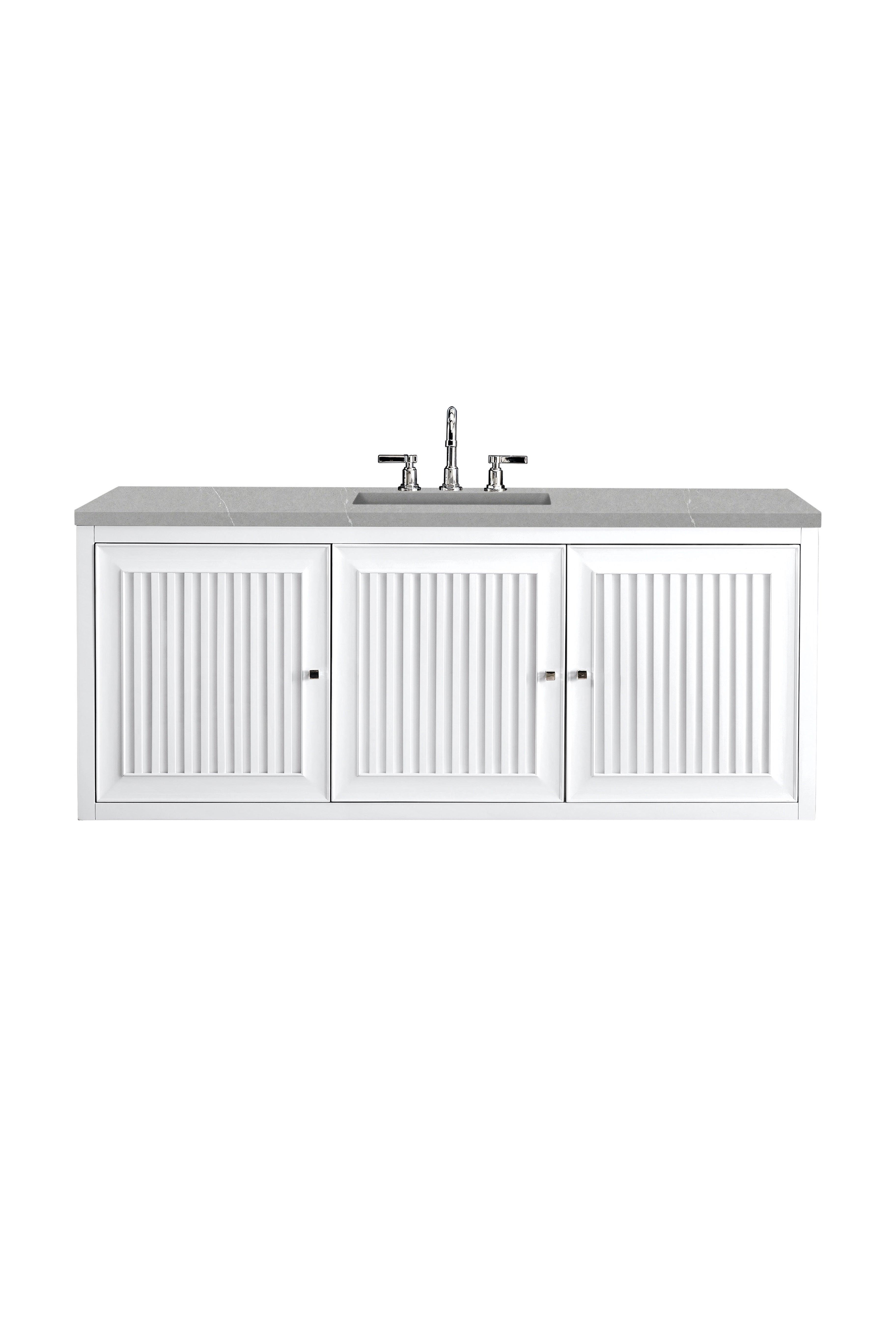 JMV Athens 60 inch floating vanity glossy white with eternal serena quartz countertop 