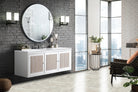 JMV Athens 60 inch vanity glossy white with arctic fall solid surface countertop lifestyle side view