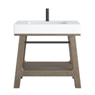 JMV Auburn 36 inch single console weathered timber with white glossy composite stone countertop