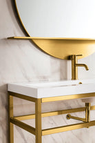 JMV Boston 39.5 inch sink console radiant gold with glossy white composite stone countertop lifestyle close view