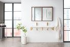 JMV Boston 47 inch floating double sink console radiant gold with glossy white composite stone countertop lifestyle