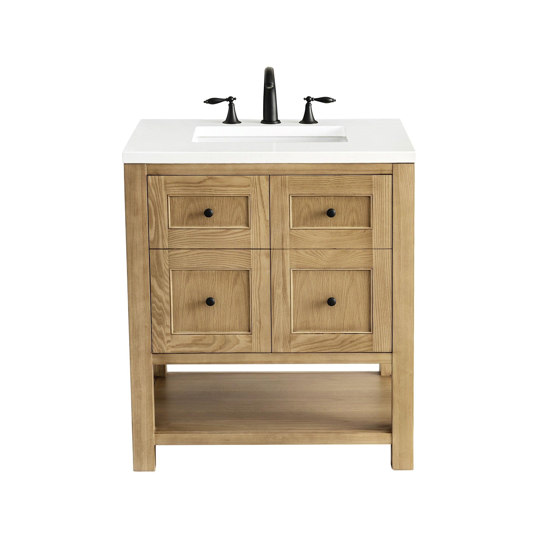 JMV Breckenridge 30 inch vanity light natural oak with white zeus quartz countertop 