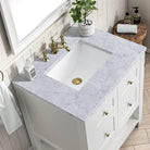 JMV Breckenridge 30 inch vanity bright white with white carrara marble countertop 