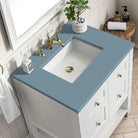 JMV Breckenridge 30 inch vanity bright white with cala blue quartz countertop 