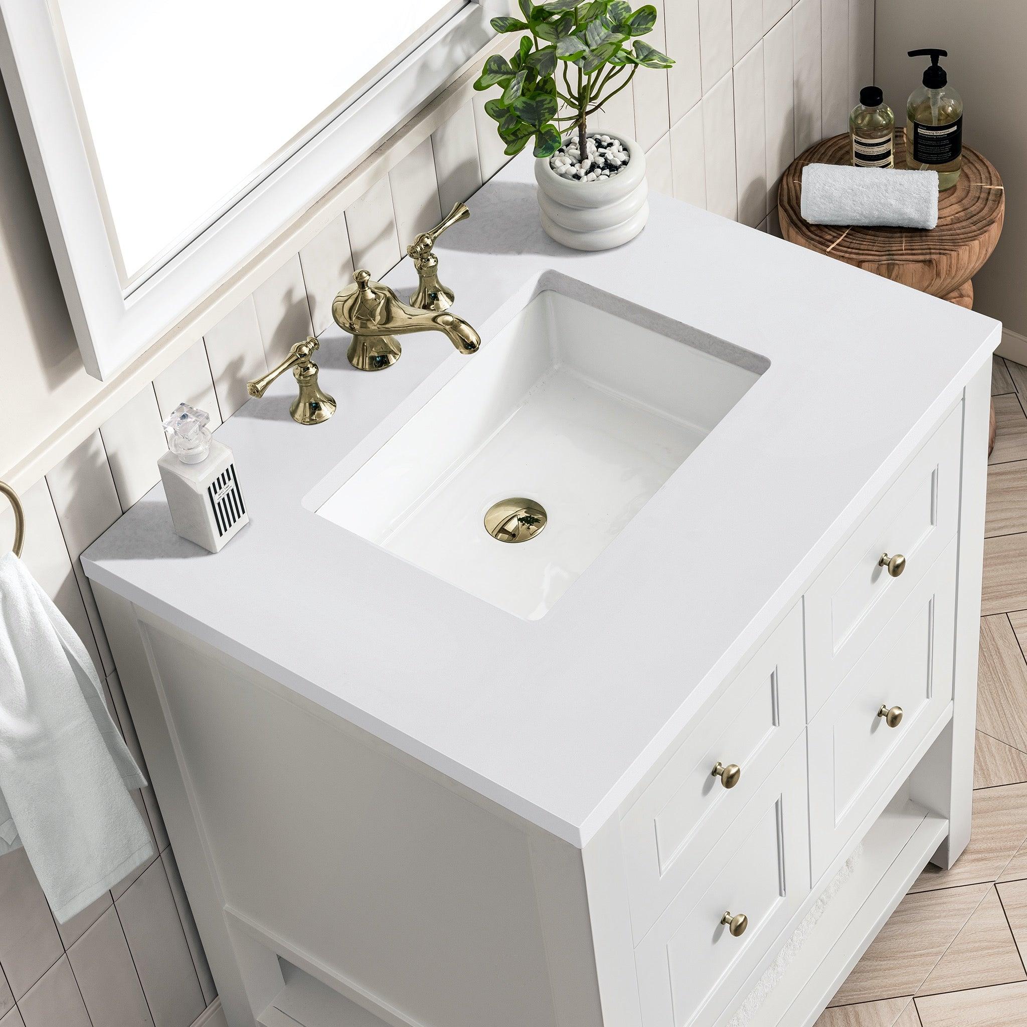 JMV Breckenridge 30 inch vanity bright white with white zeus quartz countertop 