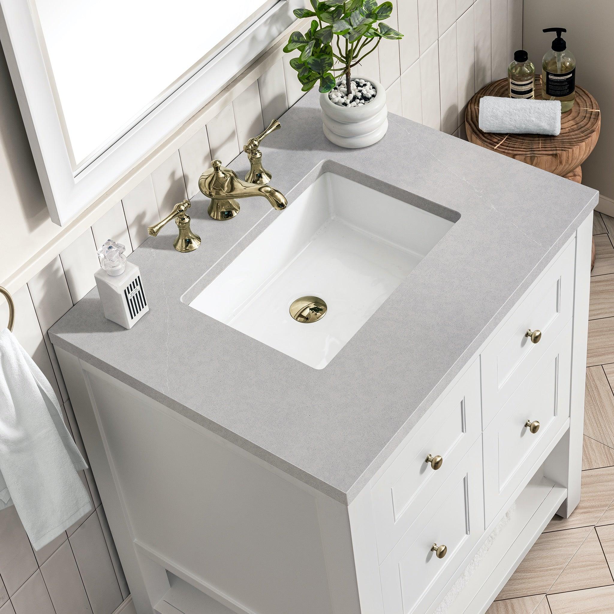 JMV Breckenridge 30 inch vanity bright white with eternal serena quartz countertop 