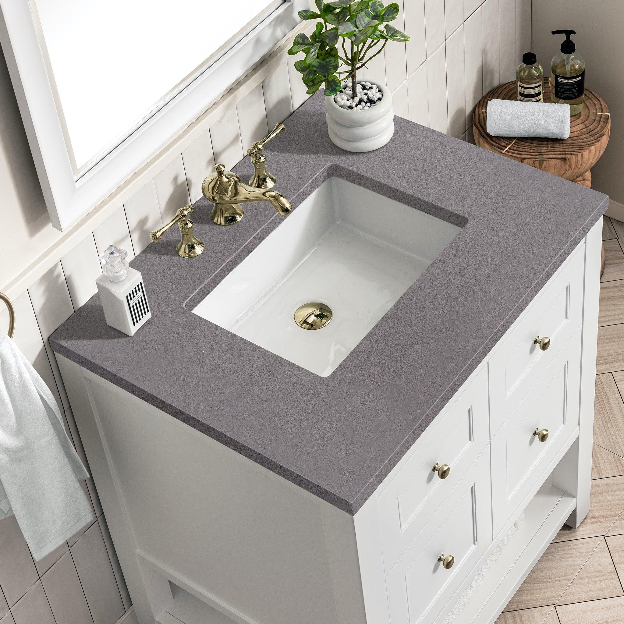 JMV Breckenridge 30 inch vanity bright white with gray expo quartz countertop 