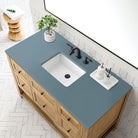 JMV Breckenridge 48 inch vanity light natural oak with cala blue quartz countertop 