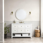 JMV Breckenridge 48 inch vanity bright white with white zeus quartz countertop lifestye