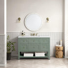 JMV Breckenridge 48 inch vanity smokey celadon with white zeus quartz countertop lifestyle