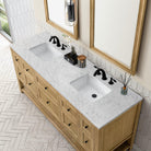 JMV Breckenridge 72 inch vanity light natural oak with eternal jasmine pearl quartz countertop 