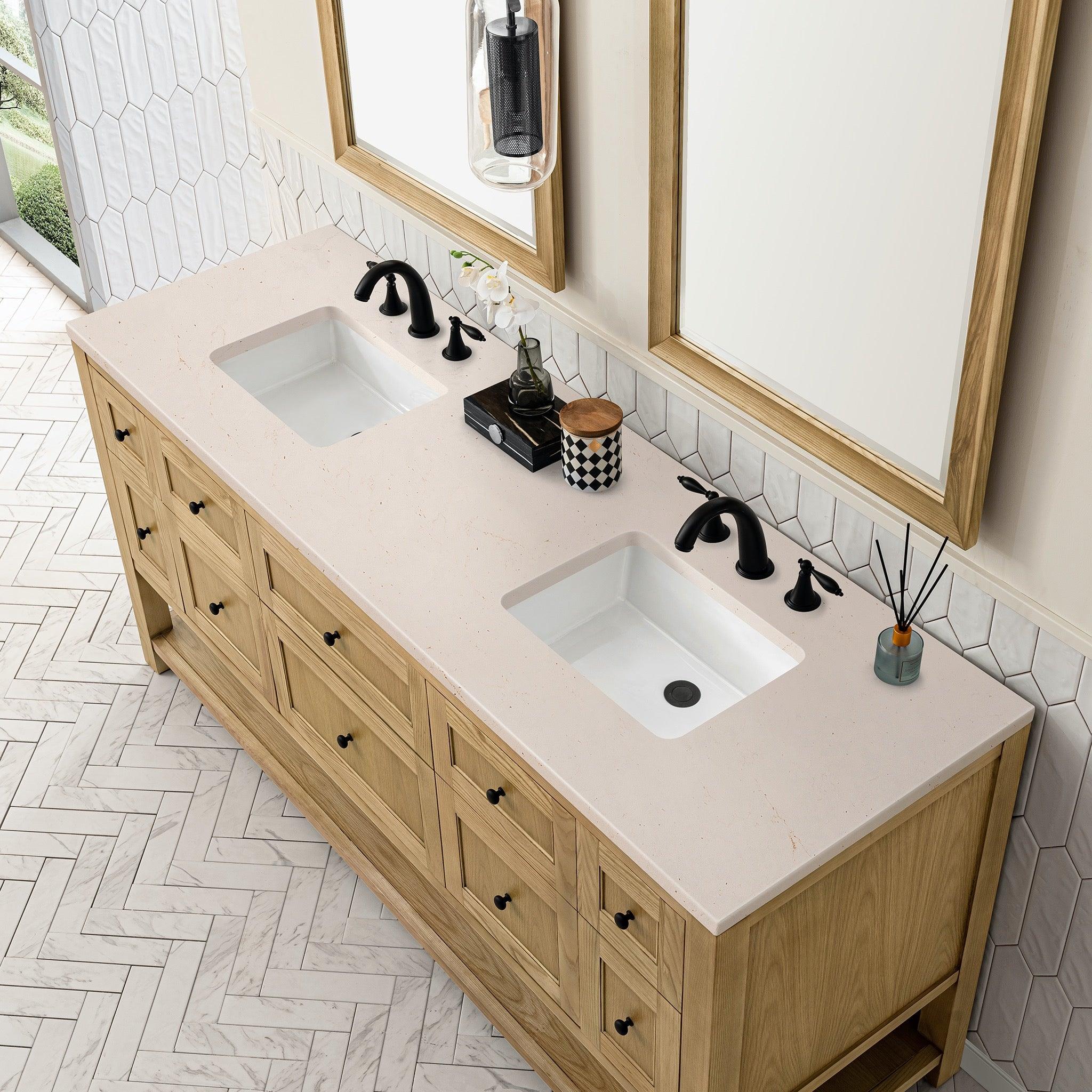 JMV Breckenridge 72 inch vanity light natural oak with eternal marfil quartz countertop 