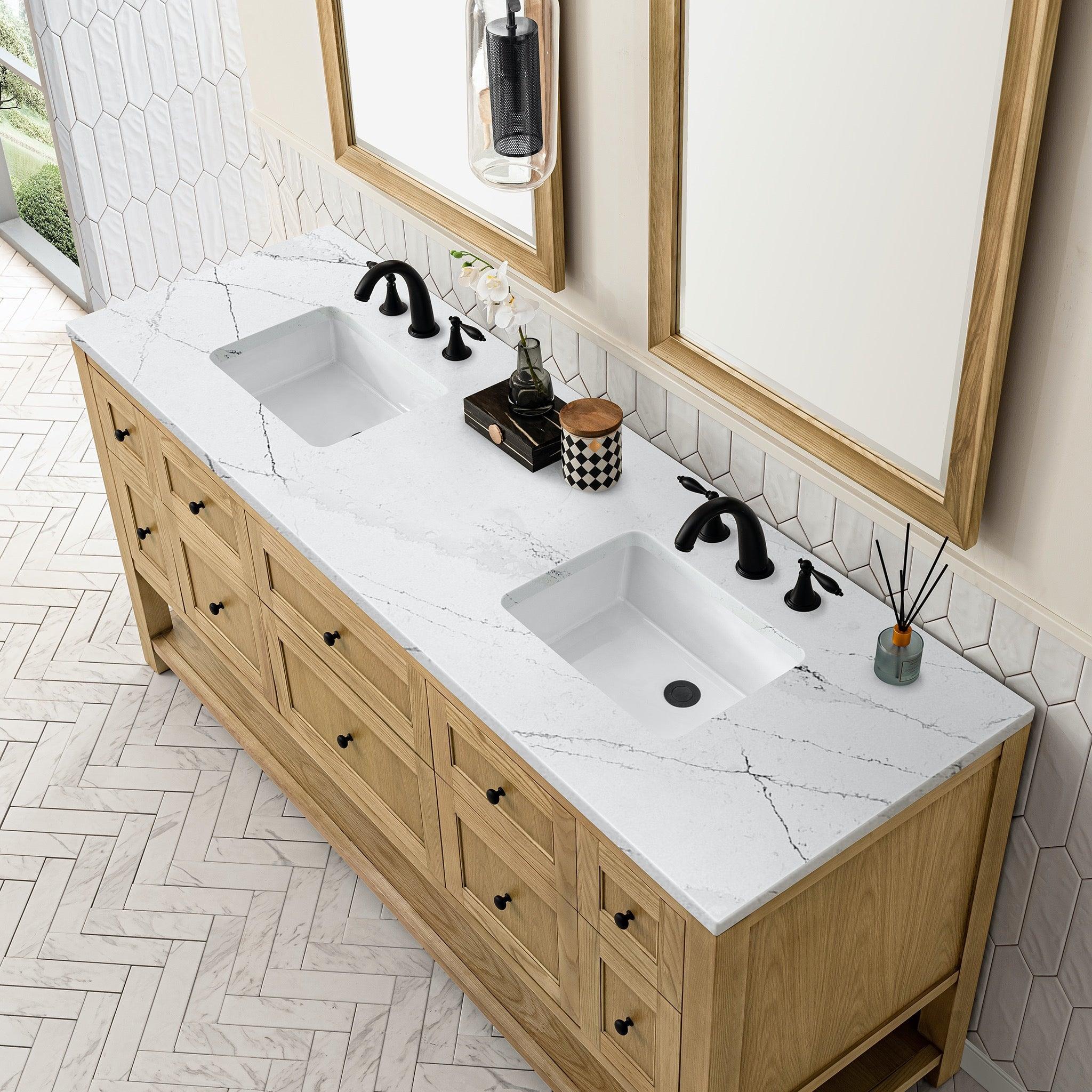 JMV Breckenridge 72 inch vanity light natural oak with ethereal noctis quartz countertop 