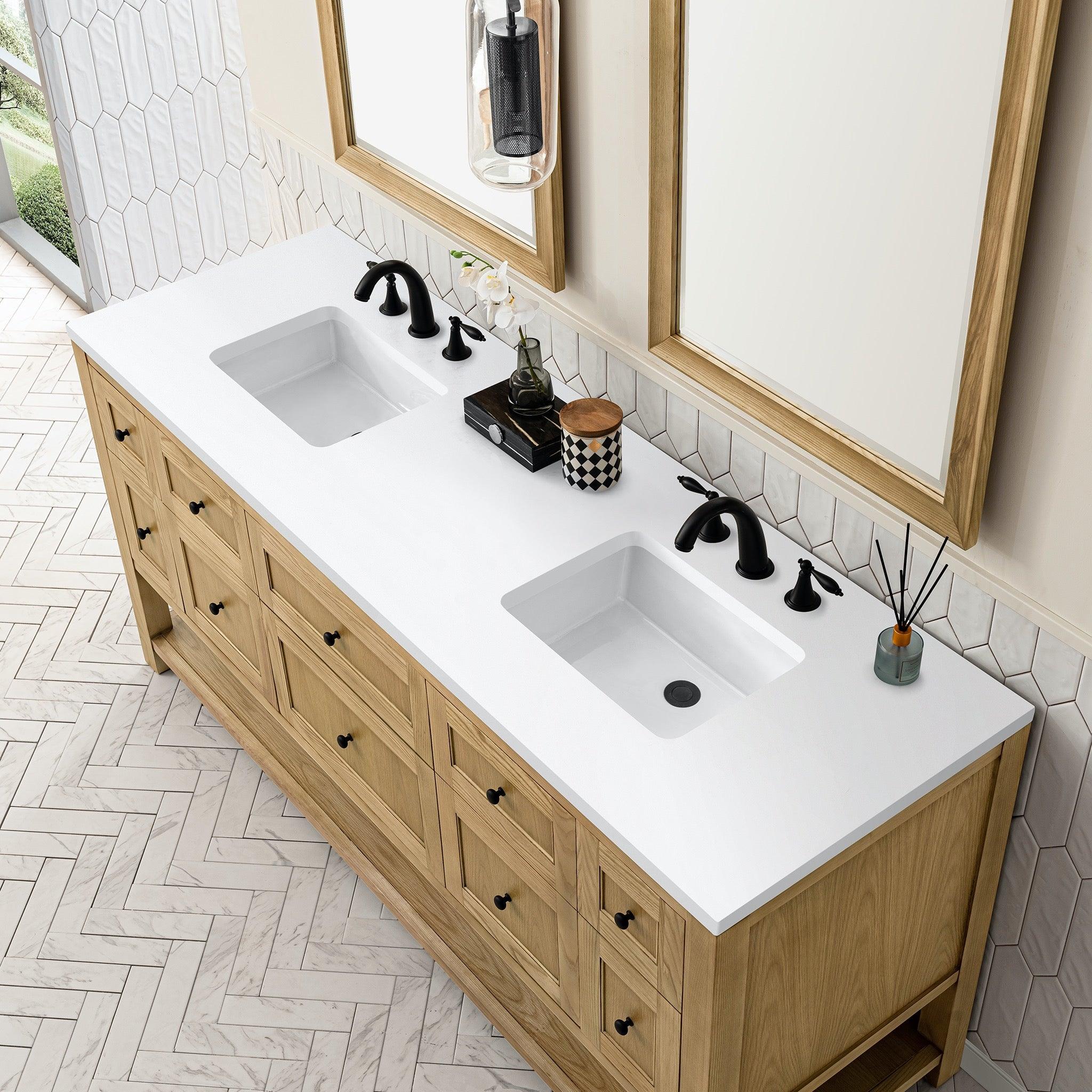 JMV Breckenridge 72 inch vanity light natural oak with white zeus quartz countertop 