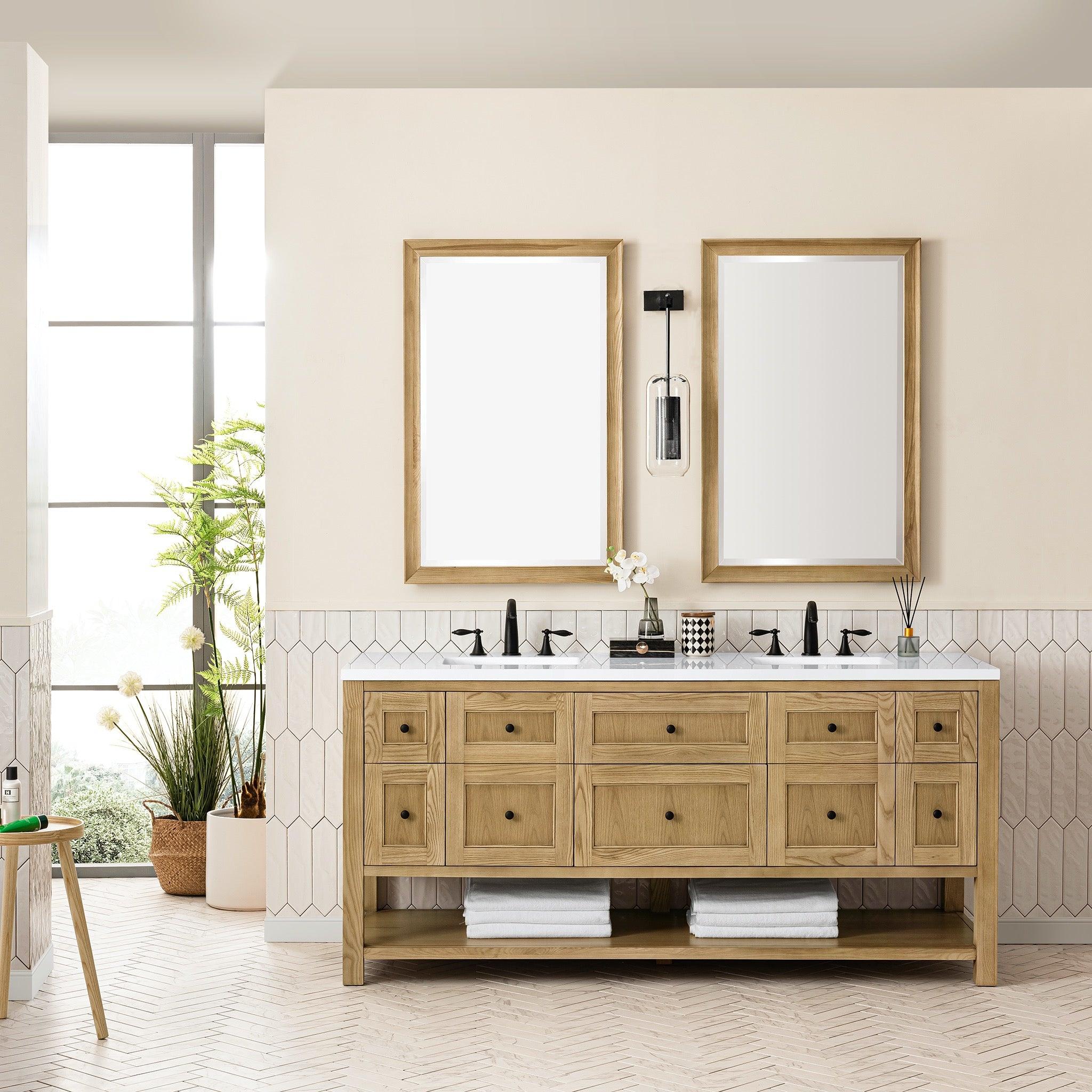 JMV Breckenridge 72 inch vanity light natural oak with white zeus quartz countertop lifestyle