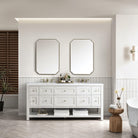 JMV Breckenridge 72 inch vanity bright white with white zeus quartz countertop lifestyle 