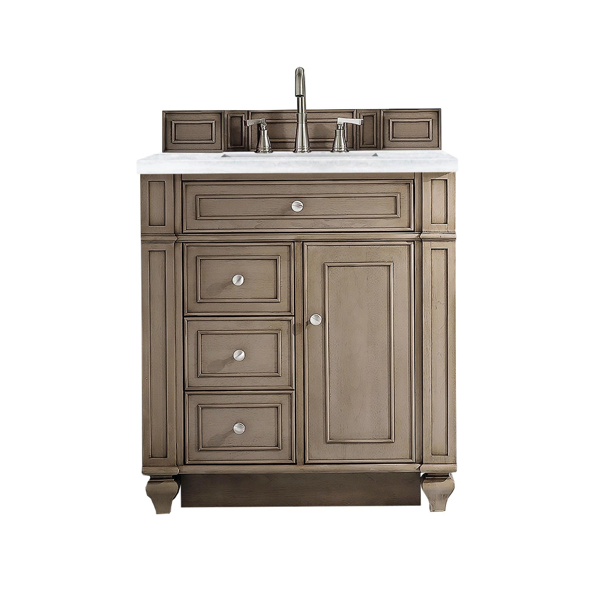 JMV Bristol 30 inch vanity whitewashed walnut with arctic fall solid surface countertop 