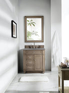 JMV Bristol 30 inch vanity whitewashed walnut with gray expo quartz countertop lifestyle