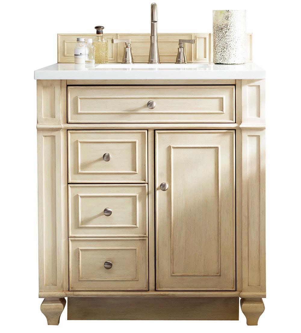 JMV Bristol 30 inch vanity vintage vanilla with white zeus quartz countertop 