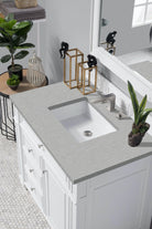 JMV Bristol 36 inch vanity bright white with eternal serena quartz countertop top view