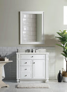 JMV Bristol 36 inch vanity bright white with eternal jasmine pearl quartz countertop lifestyle