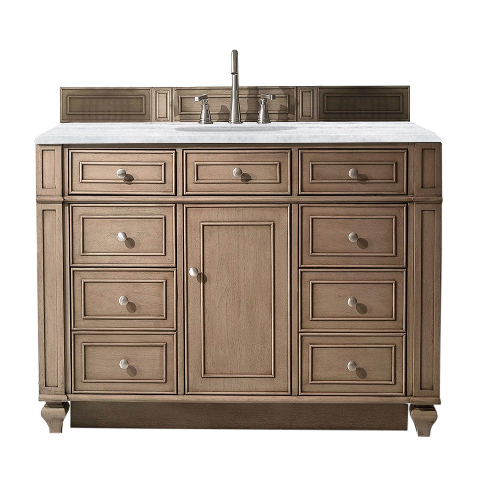 JMV Bristol 48 inch vanity whitewashed walnut with arctic fall solid surface countertop 