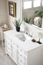 JMV Bristol 48 inch vanity bright white with white zeus quartz countertop top view