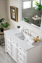 JMV Bristol 48 inch vanity bright white with eternal jasmine pearl quartz countertop 