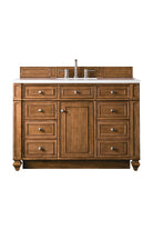 JMV Bristol 48 inch vanity saddle brown with white zeus quartz countertop 