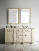 JMV Bristol 60 inch double vanity vintage vanilla with white carrara marble countertop lifestyle