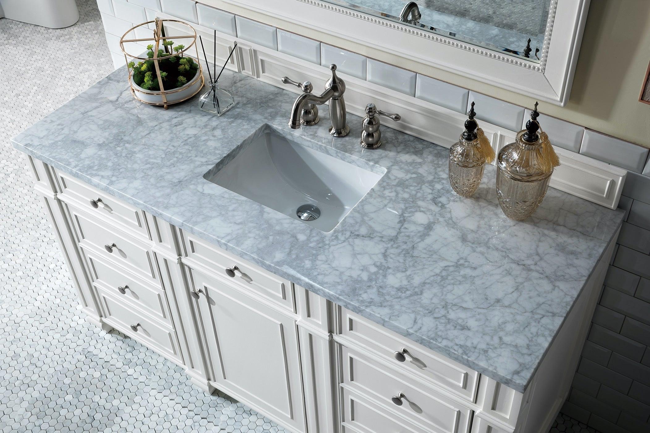 JMV Bristol 60 inch vanity bright white with white carrara marble countertop 