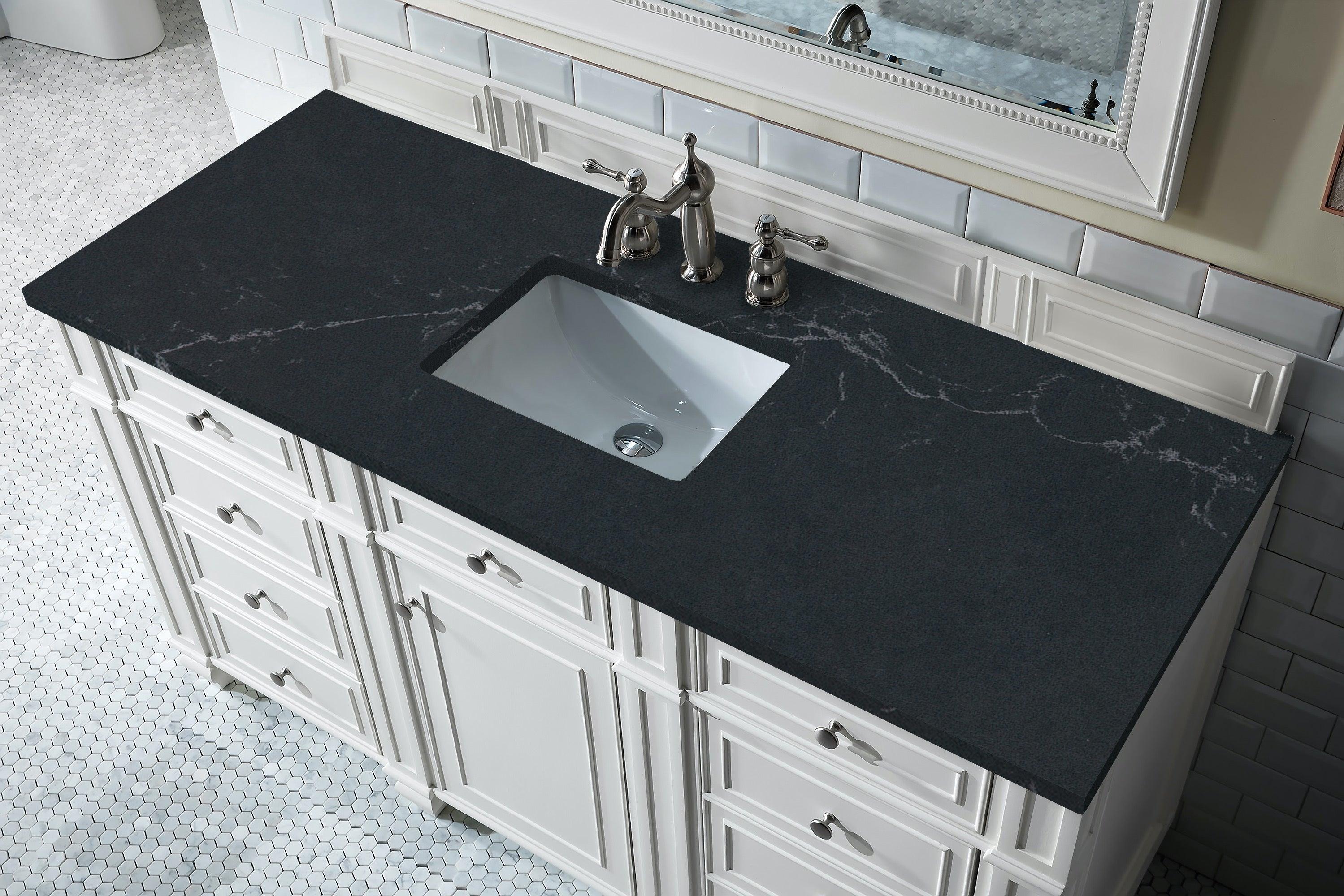 JMV Bristol 60 inch vanity bright white with charcoal soapstone quartz countertop 